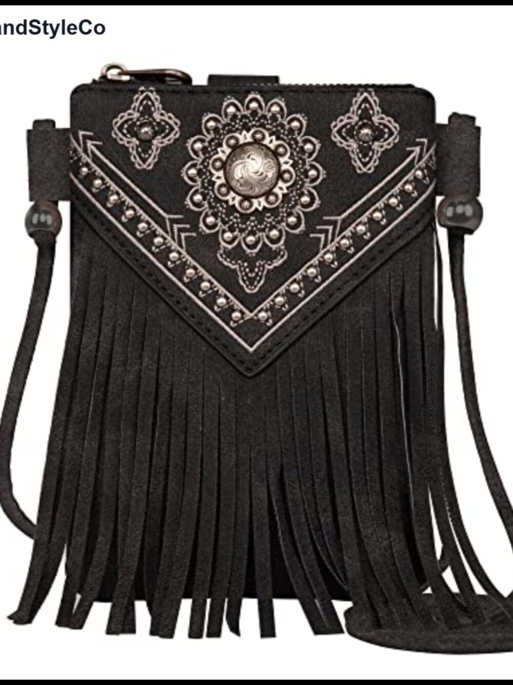 Western Crossbody Phone Purse Leather Fringe Studded Small Bag